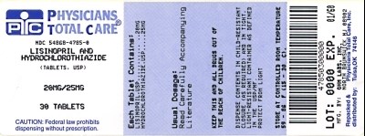 Image Of Lisinopril/hctz Package Label For 20mg/25mg (Package Label For 20mg 25mg Tablets)
